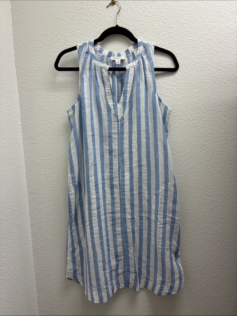 beachlunchlounge Blue and White Striped Sleeveless Dress